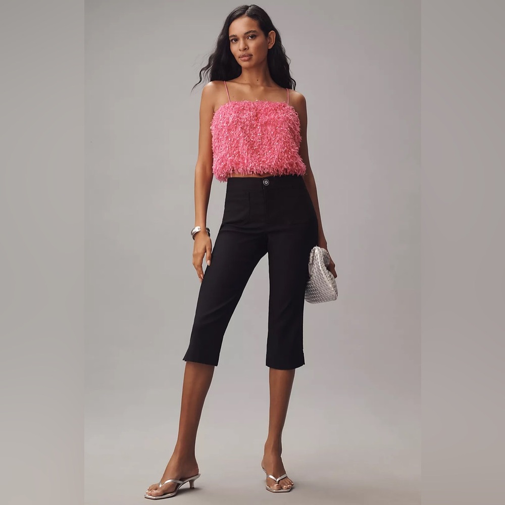 Maeve Anthropologie US 10 Linen Blend Capri Black Pants